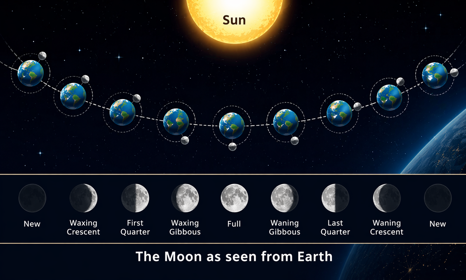8 moon phases explained visually